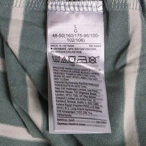 GAP Luxe L Green White Striped Short Sleeve Tee - Picture 5 of 6